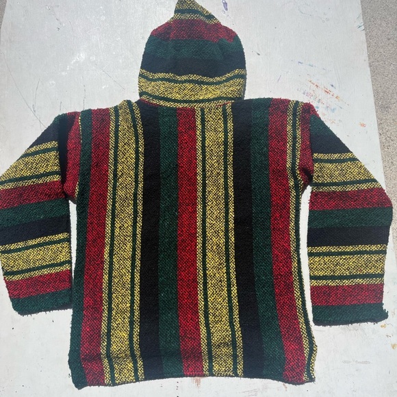 Unisex Rasta Poncho Hoodie Multicolor Woven NO SIZE Reggae Jamaica Island Hippie - Picture 7 of 11